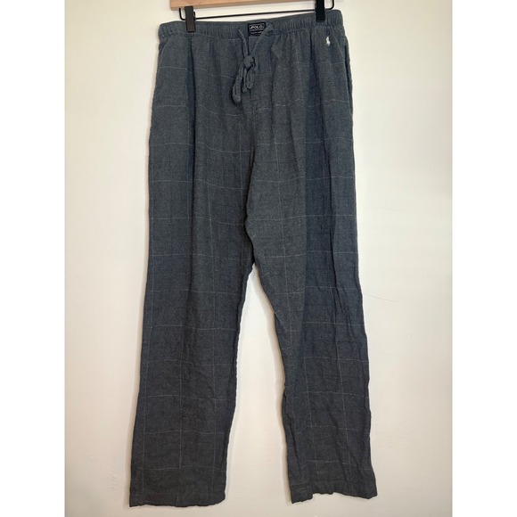 Polo Ralph Lauren Lounge Pants Gray Windowpane Plaid Fleece Size Large‎ - Picture 1 of 5